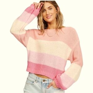 BILLABONG Stripes Crewneck Sweater Pink- Small